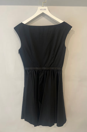 Prada Black Re-Nylon Midi Dress with Silver Buckle and Logo Plate Detail Size IT 42 (UK 10)