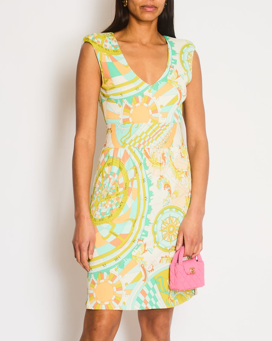 Emilio Pucci Blue, Orange and Green Midi Dress with Back Detail Size IT 38 (UK 6)