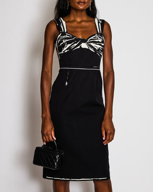 Prada Black Midi Sleeveless Dress with White Print Details Size IT 40 (UK 8)