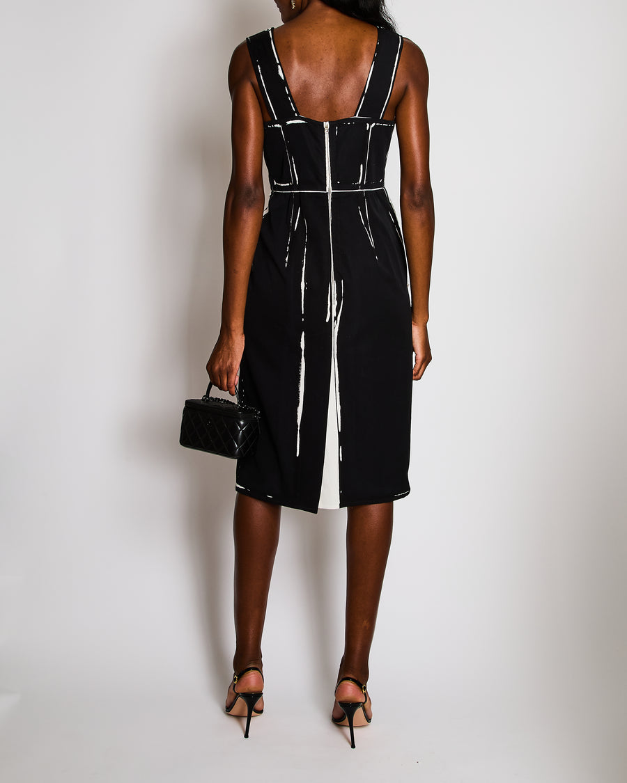 Prada Black Midi Sleeveless Dress with White Print Details Size IT 40 (UK 8)