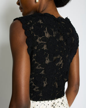 Oscar De La Renta Black and White Embellished Tweed Midi Dress Size US 8 (UK 12)