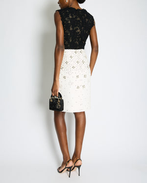 Oscar De La Renta Black and White Embellished Tweed Midi Dress Size US 8 (UK 12)