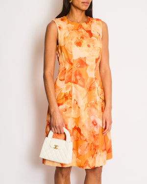 Christian Dior Orange Silk Floral Aquarelle Sleeveless Dress Size FR 40 (UK 12)