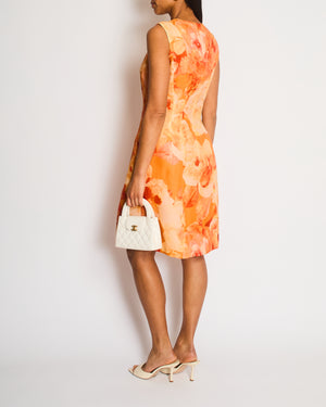 Christian Dior Orange Silk Floral Aquarelle Sleeveless Dress Size FR 40 (UK 12)