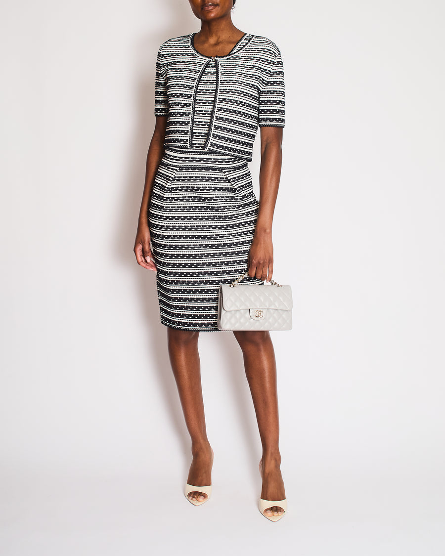 Christian Dior Navy and White Striped Textured Midi Dress and Cardigan Set Size FR 42 (UK 14)