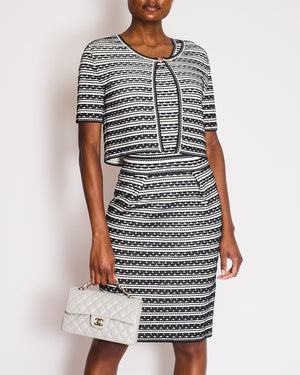 Christian Dior Navy and White Striped Textured Midi Dress and Cardigan Set Size FR 42 (UK 14)