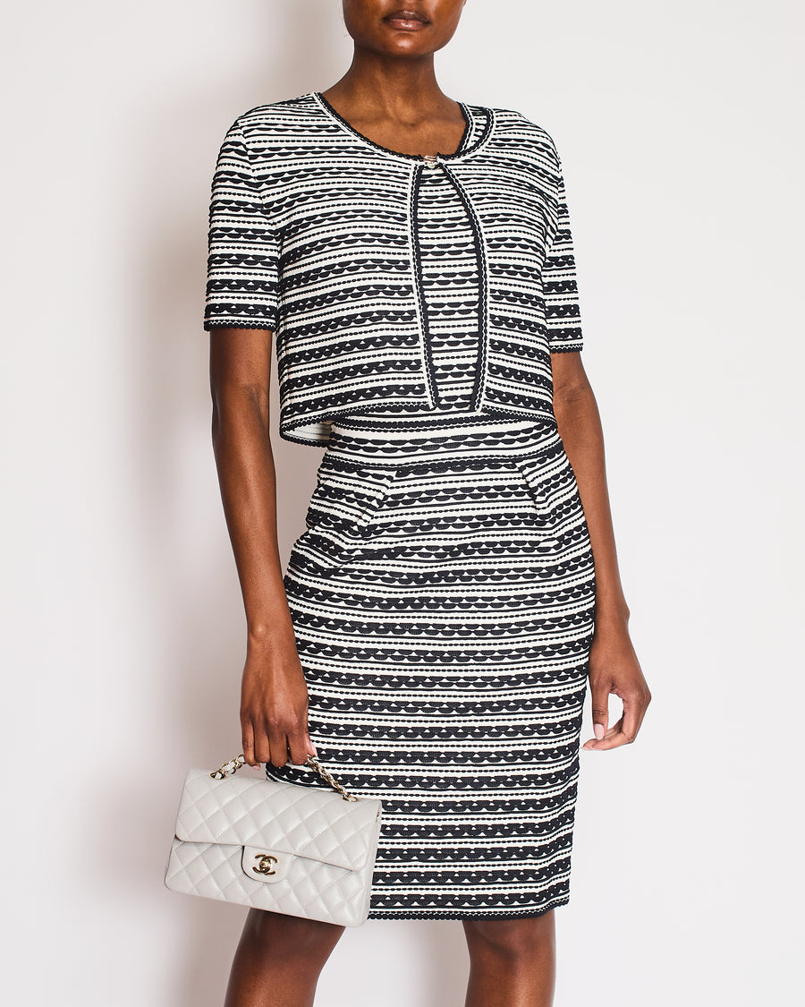 Christian Dior Navy and White Striped Textured Midi Dress and Cardigan Set Size FR 42 (UK 14)