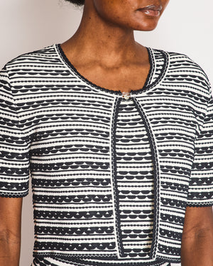 Christian Dior Navy and White Striped Textured Midi Dress and Cardigan Set Size FR 42 (UK 14)