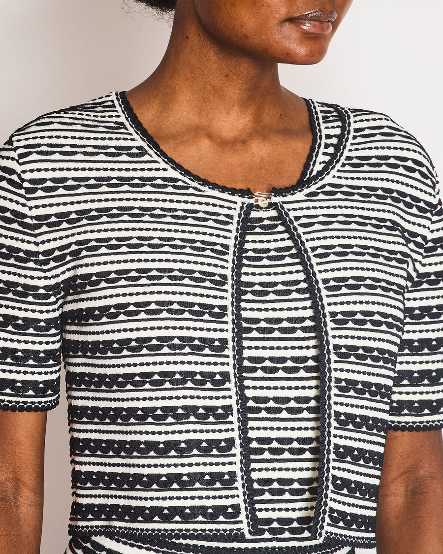 Christian Dior Navy and White Striped Textured Midi Dress and Cardigan Set Size FR 42 (UK 14)