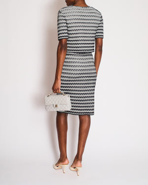 Christian Dior Navy and White Striped Textured Midi Dress and Cardigan Set Size FR 42 (UK 14)
