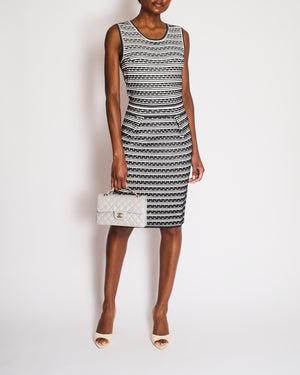 Christian Dior Navy and White Striped Textured Midi Dress and Cardigan Set Size FR 42 (UK 14)