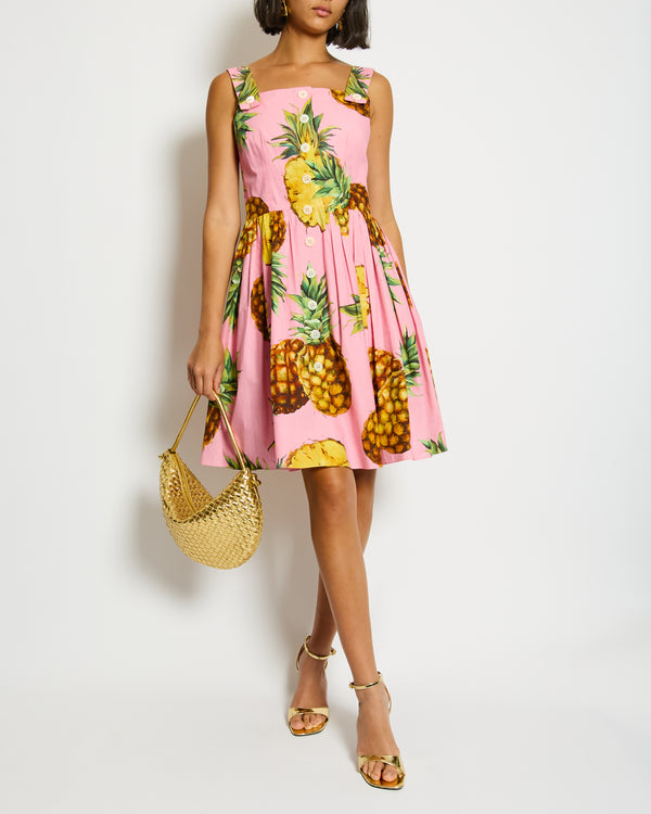 Dolce & Gabbana Pink Mini Dress with Pineapple Prints Size IT 42 (UK 10)