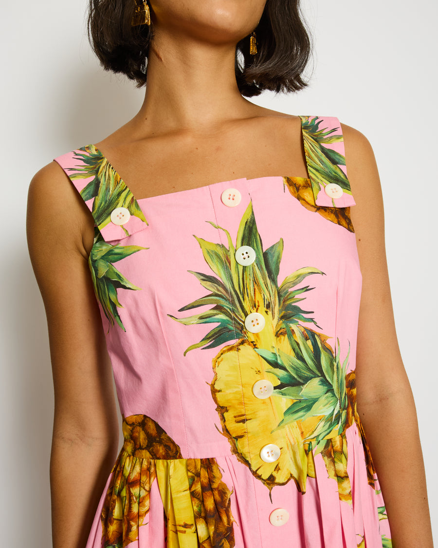 Dolce & Gabbana Pink Mini Dress with Pineapple Prints Size IT 42 (UK 10)
