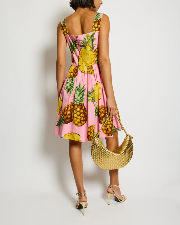 Dolce & Gabbana Pink Mini Dress with Pineapple Prints Size IT 42 (UK 10)
