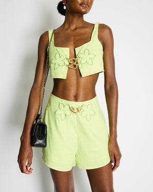 Cult Gaia Light Green Top and Short Set with Floral and Chain Details Size US 2-4 (UK 6-8) (