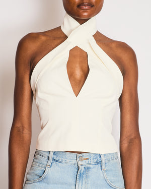 Cult Gaia White Cropped Bandeau Top with Cross Neck Detail IT 36 (UK 4)
