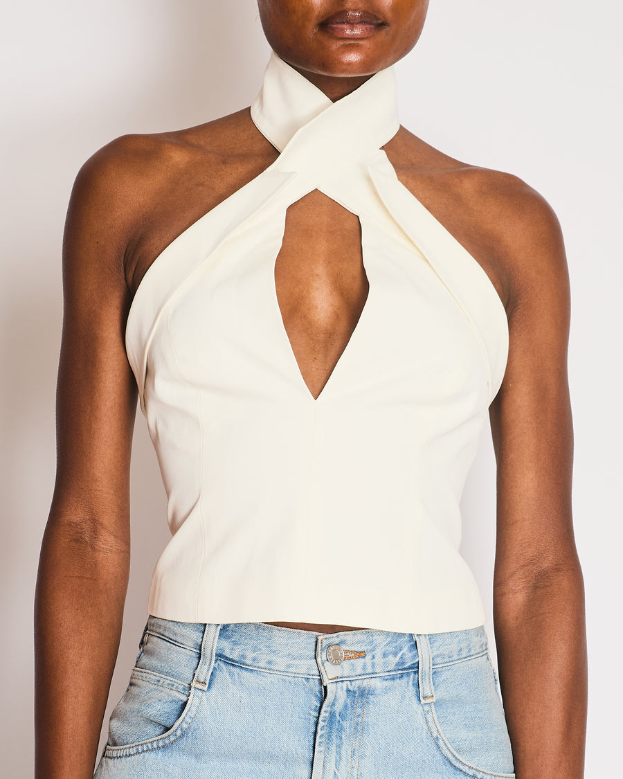 Cult Gaia White Cropped Bandeau Top with Cross Neck Detail IT 36 (UK 4)