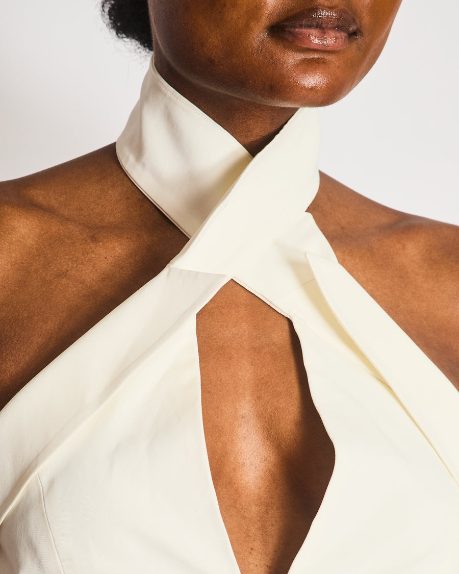 Cult Gaia White Cropped Bandeau Top with Cross Neck Detail IT 36 (UK 4)