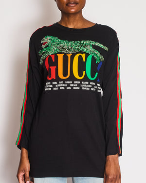 Gucci Navy Long Sleeve Cities Oversized Sweatshirt with Sequin Tiger Detail Size XS (UK 6)