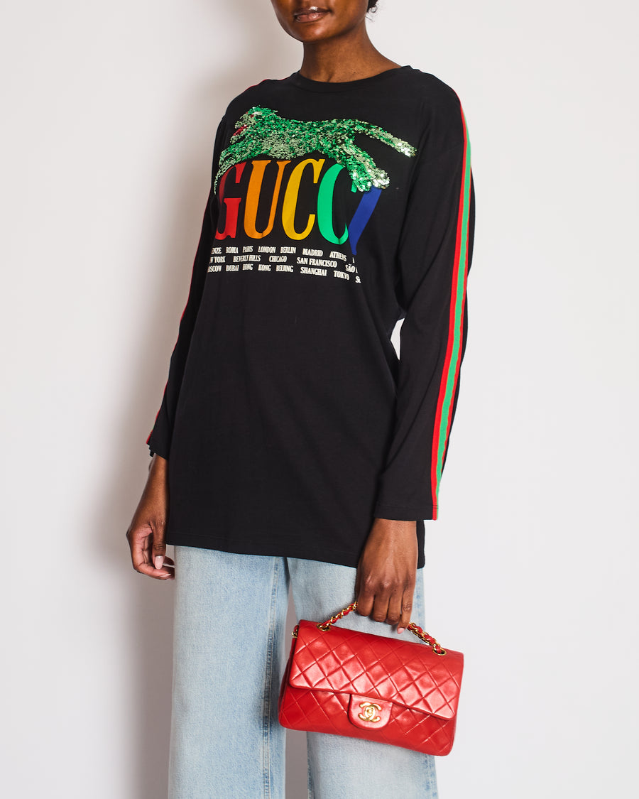 Gucci Navy Long Sleeve Cities Oversized Sweatshirt with Sequin Tiger Detail Size XS (UK 6)