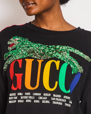 Gucci Navy Long Sleeve Cities Oversized Sweatshirt with Sequin Tiger Detail Size XS (UK 6)