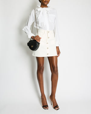 Alessandra Rich White Denim Mini Skirt with Pearl Button Details Size IT 40 (UK 8)