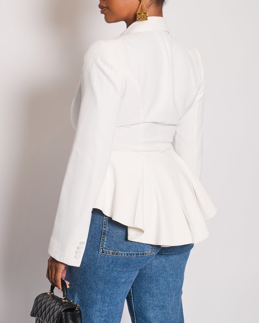Alexander McQueen White Tailored Blazer with Peplum Hem Size IT 44 (UK 12)