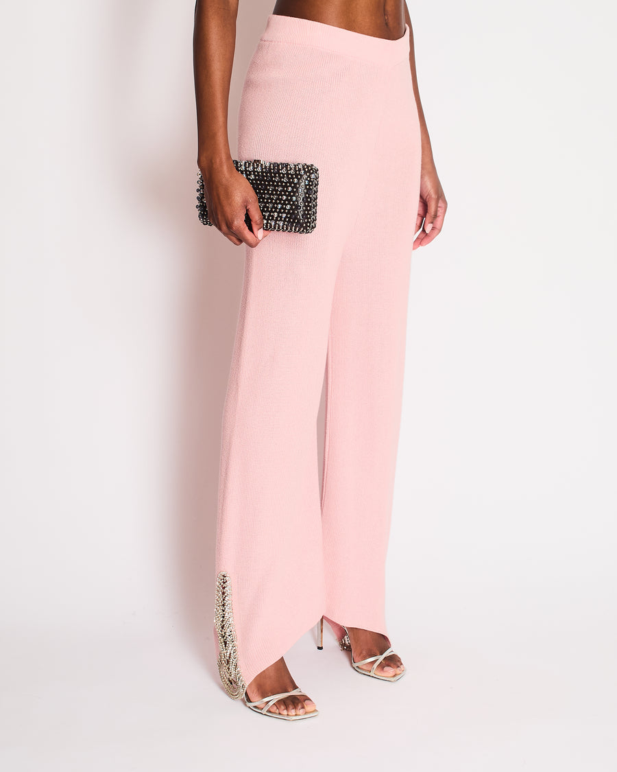Izaak Azanei Pink Knit Trousers With Crystal Fringe Hem Detail Size Medium (UK 10)