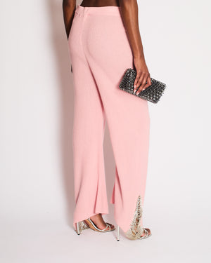 Izaak Azanei Pink Knit Trousers With Crystal Fringe Hem Detail Size Medium (UK 10)