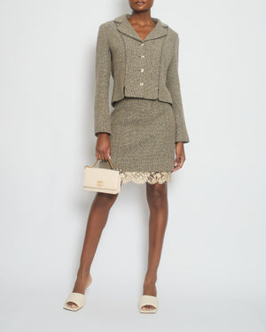 Chanel 03/A Cream, Brown Check Tweed Jacket with Matching Skirt Set La Sellier Chanel 03/A Cream, Brown Check Tweed Jacket with Matching Skirt Set La Sellier