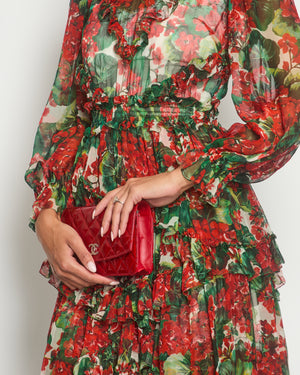 Dolce & Gabbana Red Floral Silk Ruffle Long-Sleeve Mini Dress Size IT 40 (UK 8)