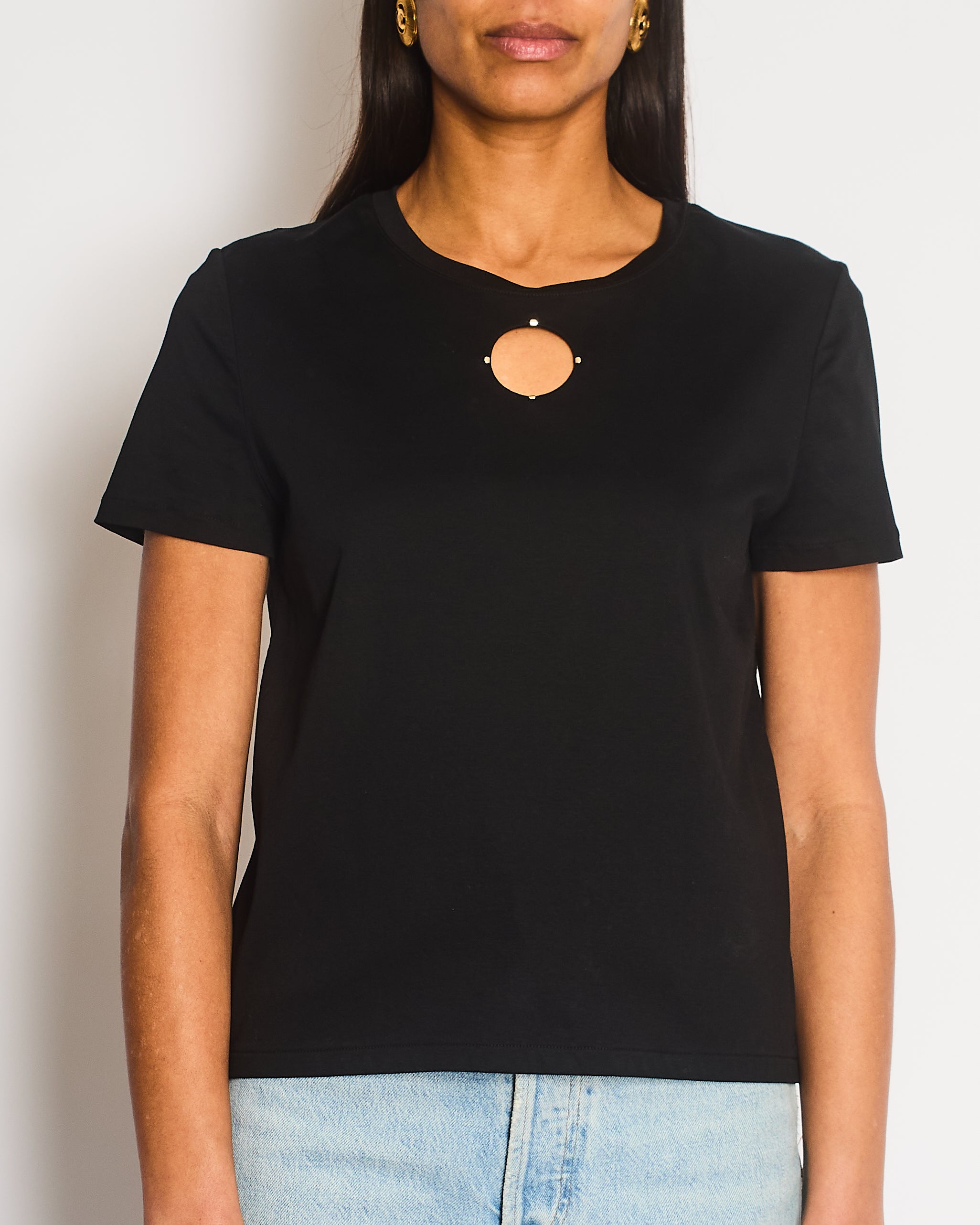 Chanel 20S Black T-Shirt with Cut-Out Front Detailing Size FR 34