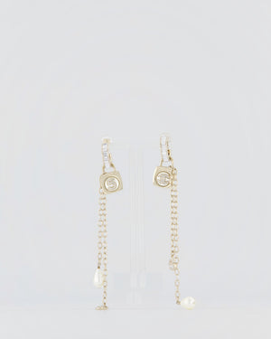 Chanel 23/S Gold Pearl No5 CC Drop Diamante Earrings