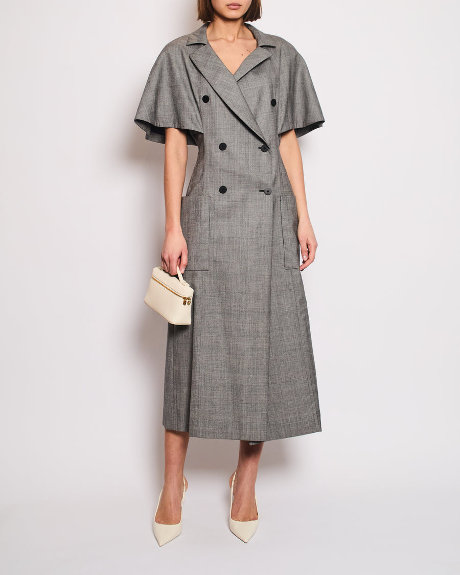 Louis Vuitton Grey Houndstooth Double Breasted Blazer Dress with Cape Sleeve Details FR 38 (UK 10)