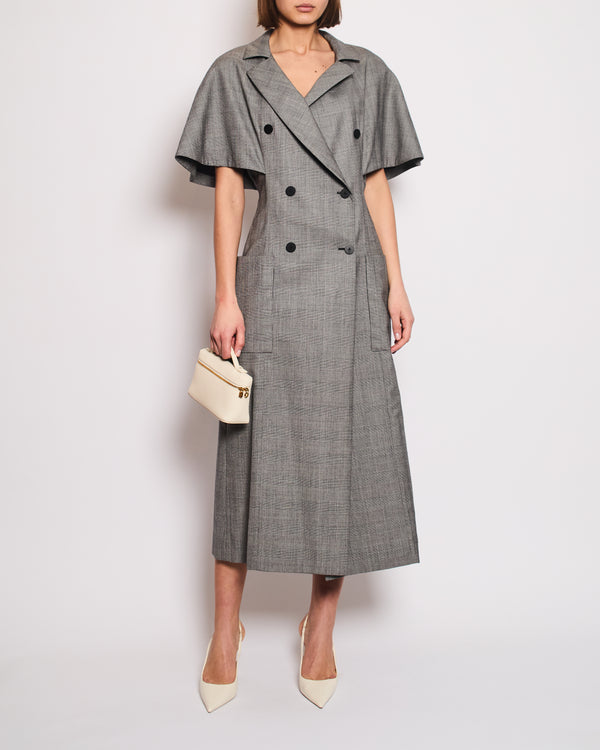Louis Vuitton Grey Houndstooth Double Breasted Blazer Dress with Cape Sleeve Details FR 38 (UK 10)
