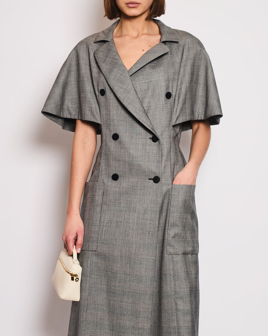 Louis Vuitton Grey Houndstooth Double Breasted Blazer Dress with Cape Sleeve Details FR 38 (UK 10)