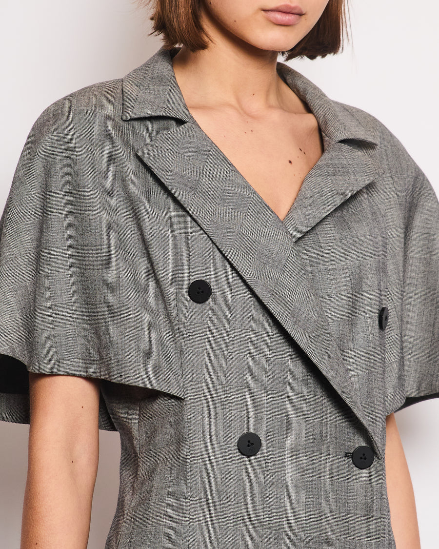 Louis Vuitton Grey Houndstooth Double Breasted Blazer Dress with Cape Sleeve Details FR 38 (UK 10)