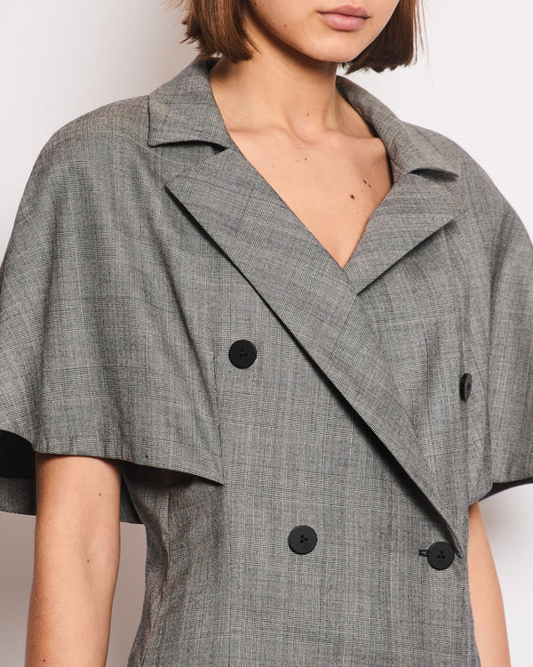 Louis Vuitton Grey Houndstooth Double Breasted Blazer Dress with Cape Sleeve Details FR 38 (UK 10)