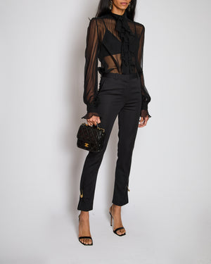 Versace Black Tailored Trousers with Gold Medusa Safety Pin Details Size IT 38 (UK 6)