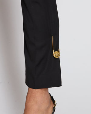 Versace Black Tailored Trousers with Gold Medusa Safety Pin Details Size IT 38 (UK 6)