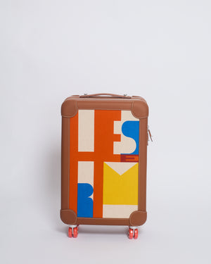 *HOT* Hermès Rolling Mobility Suitcase in Beige, Fauve, Orange and Bleu Canvas with Gold Clemence Leather Trim and Aluminium Hardware