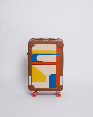 *HOT* Hermès Rolling Mobility Suitcase in Beige, Fauve, Orange and Bleu Canvas with Gold Clemence Leather Trim and Aluminium Hardware