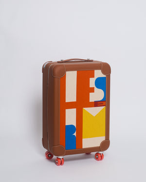 *HOT* Hermès Rolling Mobility Suitcase in Beige, Fauve, Orange and Bleu Canvas with Gold Clemence Leather Trim and Aluminium Hardware