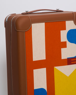 *HOT* Hermès Rolling Mobility Suitcase in Beige, Fauve, Orange and Bleu Canvas with Gold Clemence Leather Trim and Aluminium Hardware