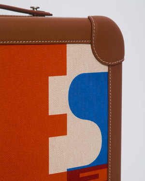 *HOT* Hermès Rolling Mobility Suitcase in Beige, Fauve, Orange and Bleu Canvas with Gold Clemence Leather Trim and Aluminium Hardware