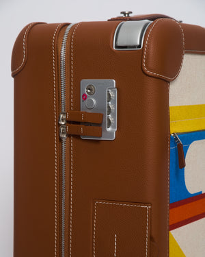 *HOT* Hermès Rolling Mobility Suitcase in Beige, Fauve, Orange and Bleu Canvas with Gold Clemence Leather Trim and Aluminium Hardware