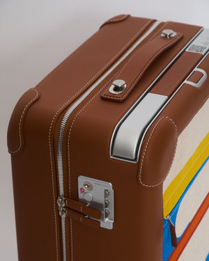 *HOT* Hermès Rolling Mobility Suitcase in Beige, Fauve, Orange and Bleu Canvas with Gold Clemence Leather Trim and Aluminium Hardware