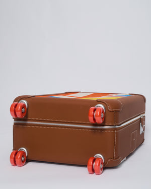 *HOT* Hermès Rolling Mobility Suitcase in Beige, Fauve, Orange and Bleu Canvas with Gold Clemence Leather Trim and Aluminium Hardware
