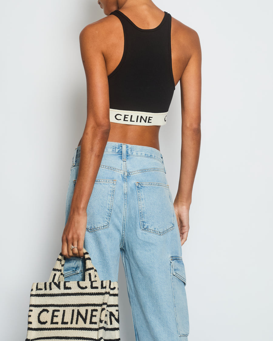 Celine Black Logo Cropped Vest Top Size Medium (UK 10)