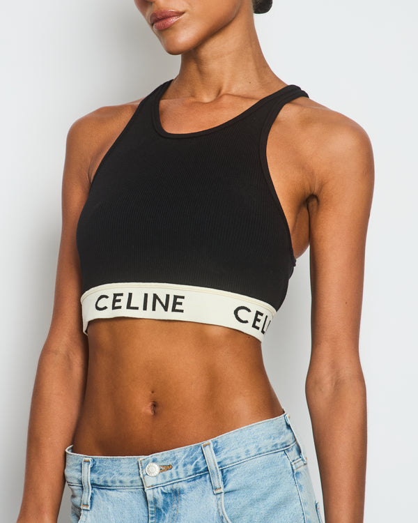 Celine Black Logo Cropped Vest Top Size Medium (UK 10)